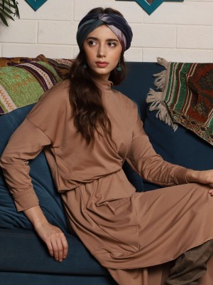 High Neck Asymetric Lslv Dress