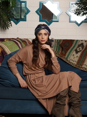 High Neck Asymetric Lslv Dress