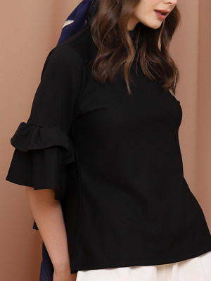 High Neck Tiered-Sleeves Top