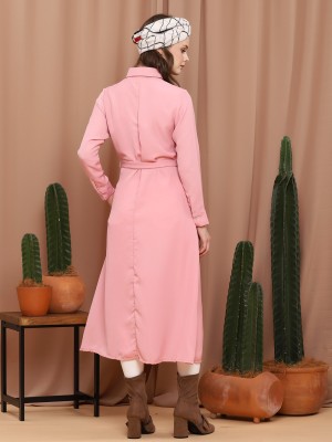 Front Ruffle Button-Up With Belt Maxi Dress