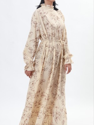 D-Sl Leb Flower Print Mini Pleats Midi Dress