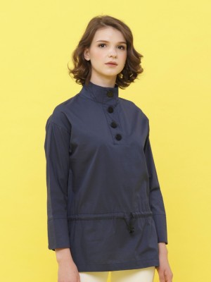 Waist-Pull Long Sleeveless High Neck Top