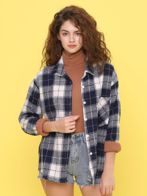 one side pocket checkered shirt
