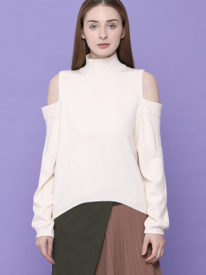 Cold Shoulder High Neck Knitted Top
