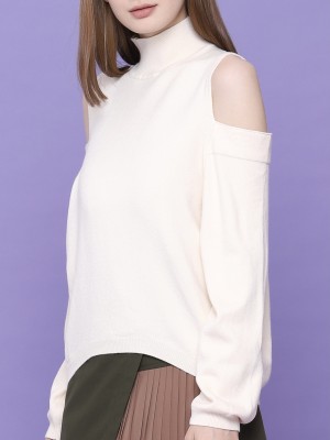 Cold Shoulder High Neck Knitted Top