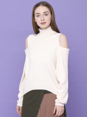 Cold Shoulder High Neck Knitted Top