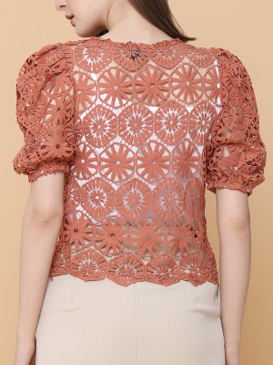 Full Embroidered Puff Sleeves Top