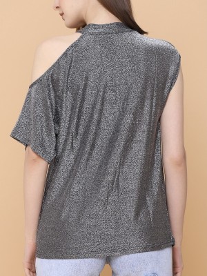 One Side Cold Shoulder Glitter Top