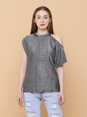 One Side Cold Shoulder Glitter Top