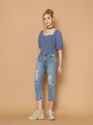 Ripped Thigh Knee BF Jeans