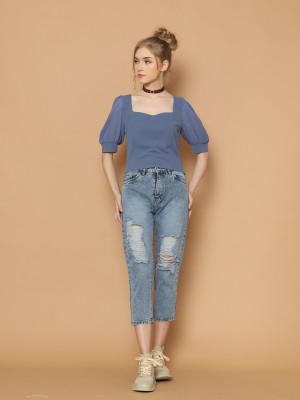 Ripped Thigh Knee BF Jeans