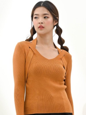 Halter Hook Long Sleeves Knitted Top