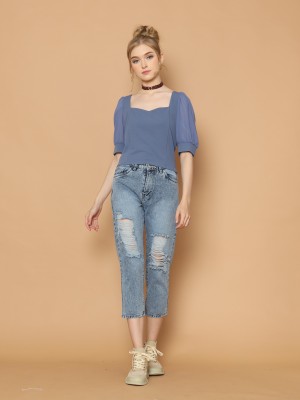 Ripped Thigh Knee BF Jeans