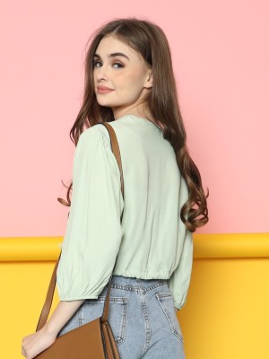 Semi Crop Covered Button Shirt