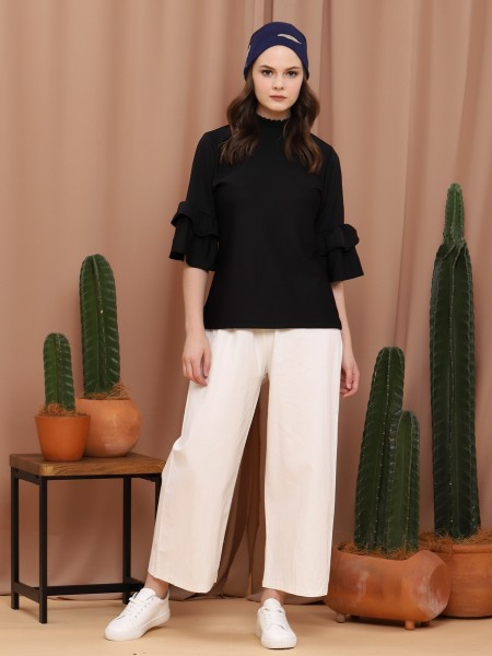 High Neck Tiered-Sleeves Top