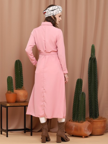 Front Ruffle Button-Up With Belt Maxi Dress