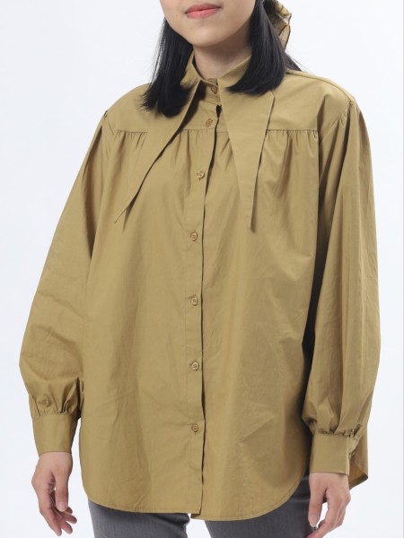 Long Collar Puff Long Sleeves Shirt