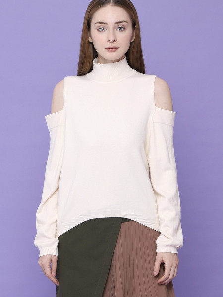 Cold Shoulder High Neck Knitted Top