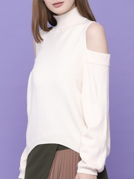 Cold Shoulder High Neck Knitted Top
