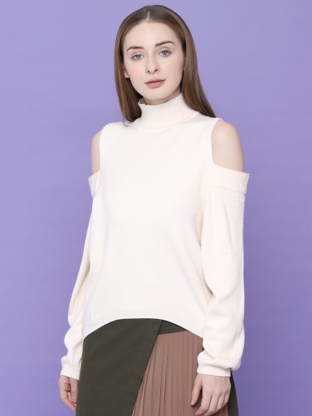 Cold Shoulder High Neck Knitted Top