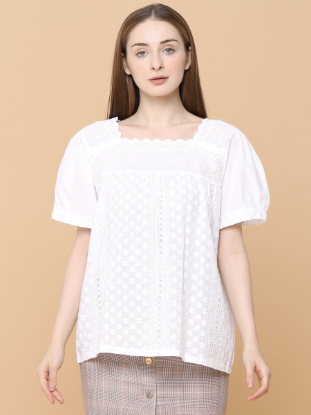 Square Neckline Embroidered Cottage Top