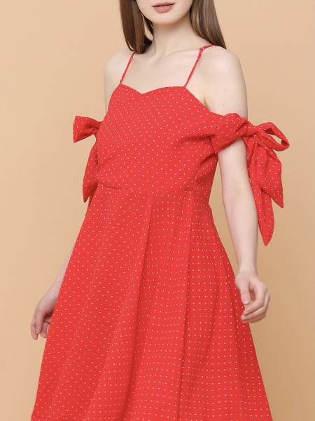 Dotty Spaghetti Tied Dress
