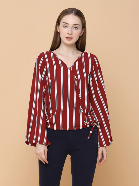 Stripes V Neck Top