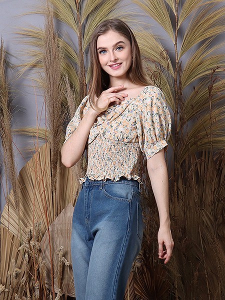 Cottage Core Abstract Flower Print Cottage Top