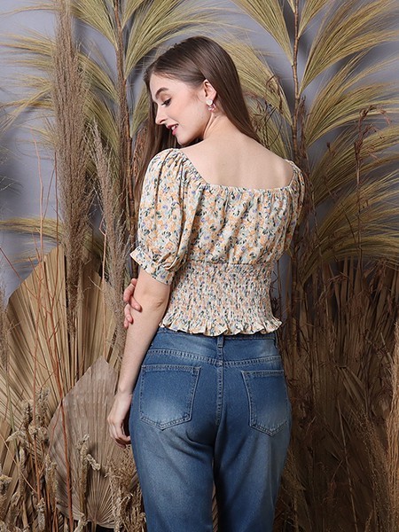 Cottage Core Abstract Flower Print Cottage Top