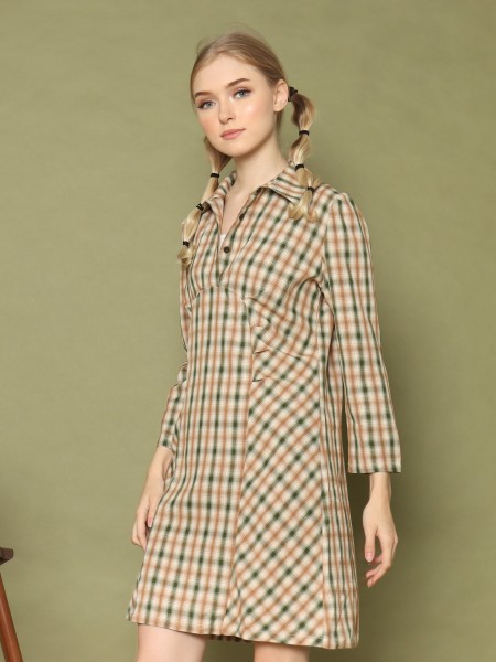 L/slv Checkered ress 