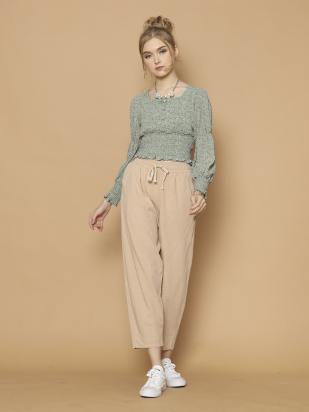 Flower Print Waist Smocked Top