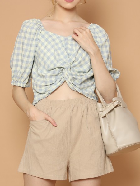 Gingham Twist Off Shoulder Top