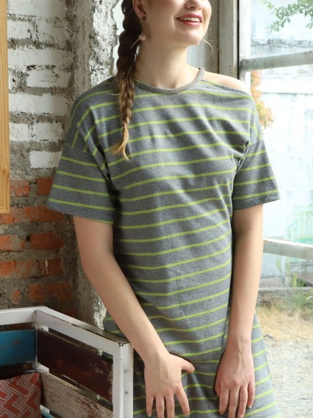 Stripes Side Off Shoulder Tee Dress