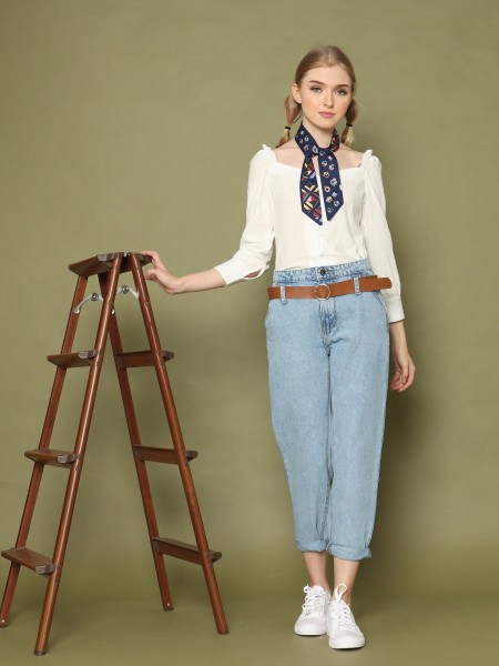 Wide Collar L/slv Peasant Top