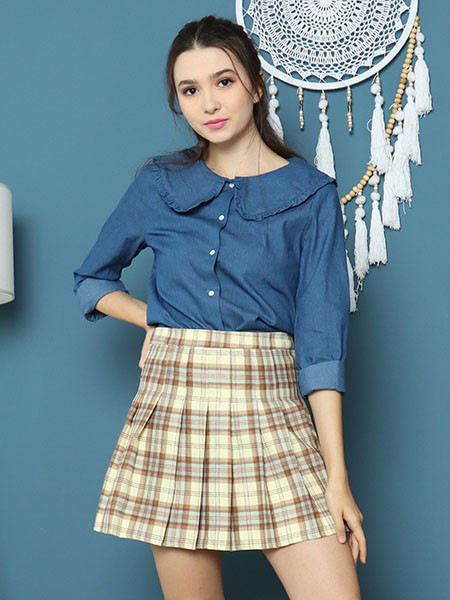 Cottage Core Big Flap Ruffles Collar Denim Shirt