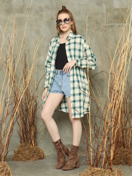 L/slv checkered Long shirt