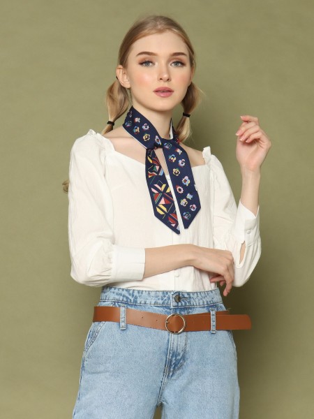Wide Collar L/slv Peasant Top