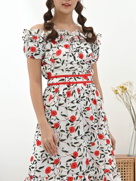 2Pcs set flower Print Latin Top and Skirt