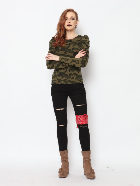 TM CAMO PUFF SLEEVES TEE