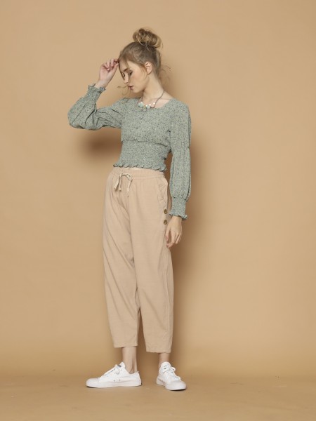 Flower Print Waist Smocked Top