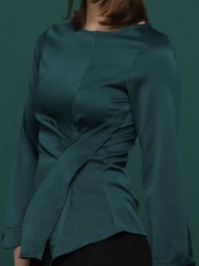 Side Runced Long Sleeves Top