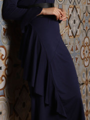 Side Ruffles Long Sleeve High Neck Maxi Dress