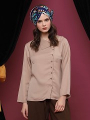 Drop Collar Gold Buttons Long Sleeve Top