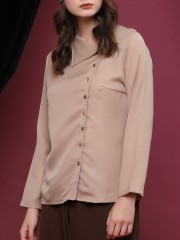 Drop Collar Gold Buttons Long Sleeve Top