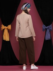 Drop Collar Gold Buttons Long Sleeve Top