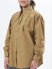 Long Collar Puff Long Sleeves Shirt