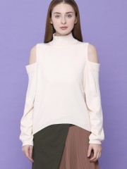 Cold Shoulder High Neck Knitted Top