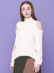 Cold Shoulder High Neck Knitted Top