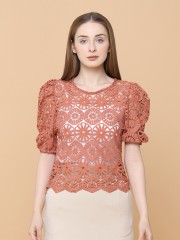 Full Embroidered Puff Sleeves Top