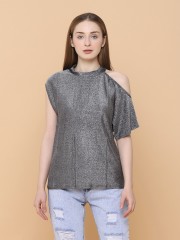 One Side Cold Shoulder Glitter Top